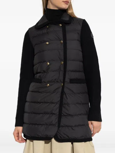 Moncler Double-breasted Wool And Cashmere-blend And Quilted Shell Down Cardigan. In Black