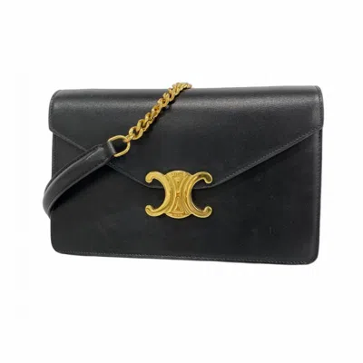 Pre-owned Celine Black Leather Chain/shoulder Wallet ()