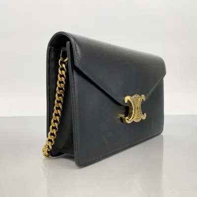 Pre-owned Celine Black Leather Chain/shoulder Wallet ()