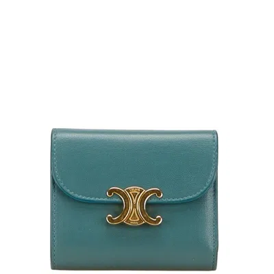 Pre-owned Celine Blue Green Leather Wallet (bi-fold) () In Multi