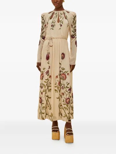 Farm Rio Multicolor Romantic Nature Long Sleeve Maxi Dress In Neutral
