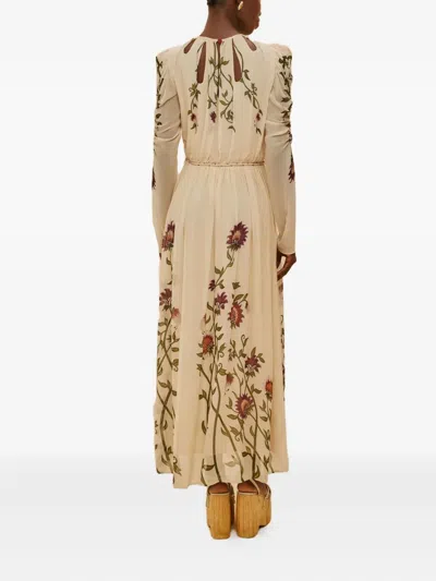 Farm Rio Multicolor Romantic Nature Long Sleeve Maxi Dress In Neutral