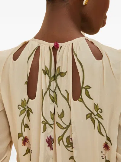 Farm Rio Multicolor Romantic Nature Long Sleeve Maxi Dress In Neutral