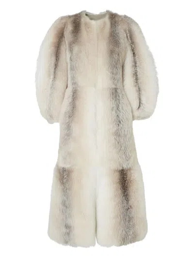 Fendi White Backed Sheepskin Coat In White