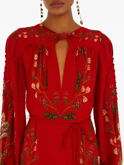 Farm Rio Red Berry Garden Long Sleeve Pleated Maxi Dress In Multi