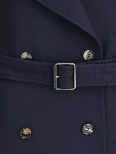 Loewe Double-breasted Belted Wool And Silk-blend Twill Jacket In Blue
