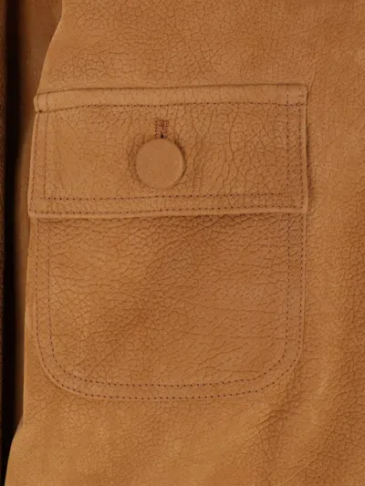 Plan C Shearling-collar Pocket Jacket In Brown