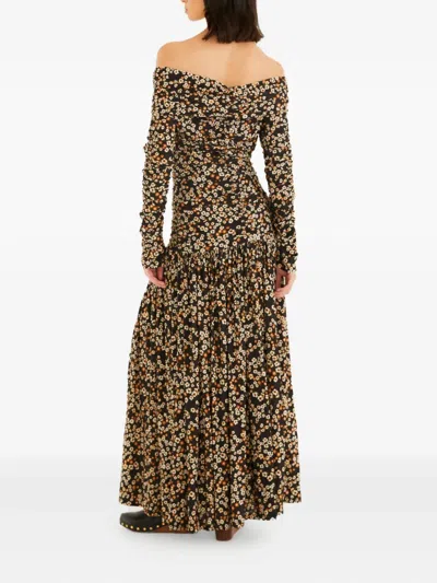 Farm Rio Off-shoulder Floral-pattern Maxi Dress In Black