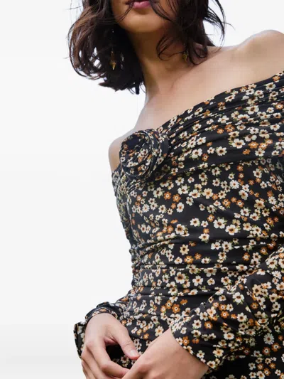 Farm Rio Off-shoulder Floral-pattern Maxi Dress In Black