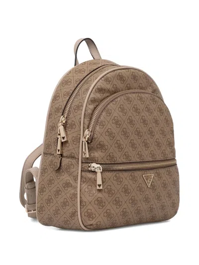 Guess Usa Monogram-pattern Zip-around Backpack In Brown
