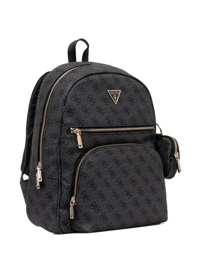 Guess Usa Monogram-pattern Zip-pocket Backpack In Black