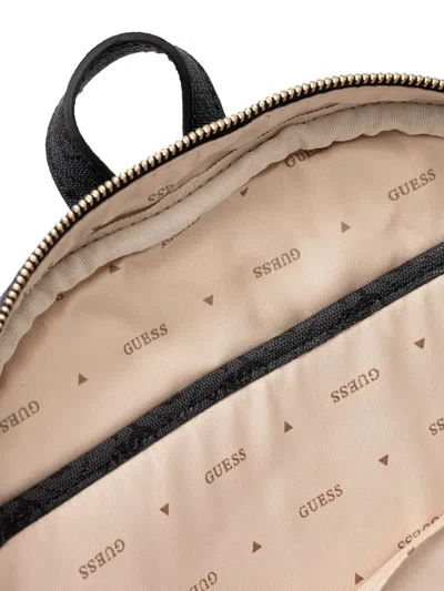Guess Usa Monogram-pattern Zip-pocket Backpack In Black