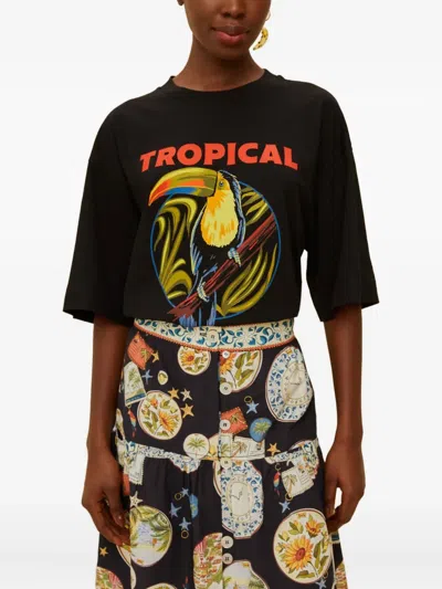 Farm Rio Black Tropical Organic Cotton T-shirt In Black