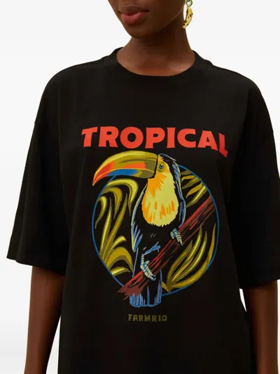 Farm Rio Black Tropical Organic Cotton T-shirt In Black