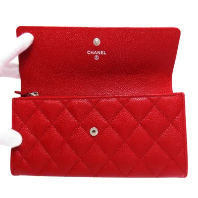 Pre-owned Chanel Matelasse Red Color Leather Long Wallet (bi-fold) ()