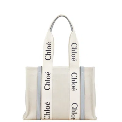 Pre-owned Chloé Beige Blue Canvas Leather Shoulder Bag Tote Bag ()