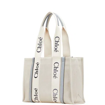 Pre-owned Chloé Beige Blue Canvas Leather Shoulder Bag Tote Bag ()