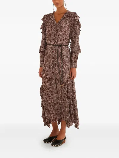Farm Rio Ruffled Leopard-pattern Midi Dress In Multi