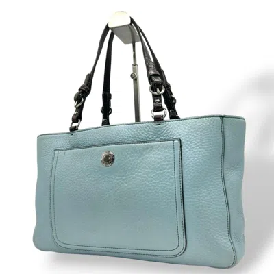 Pre-owned Coach Brown Light Blue Leather Tote Bag ()
