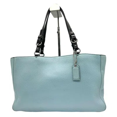 Pre-owned Coach Brown Light Blue Leather Tote Bag ()