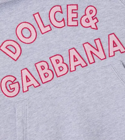 Dolce & Gabbana Embroidered Logo Cotton Hoodie In Gray