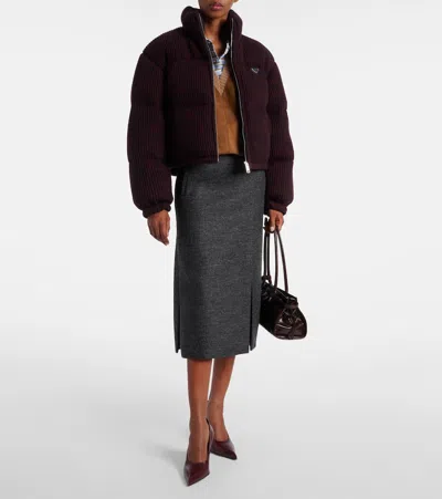Prada Cropped Wool And Cashmere Down Jacket In Burgundy