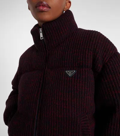 Prada Cropped Wool And Cashmere Down Jacket In Burgundy