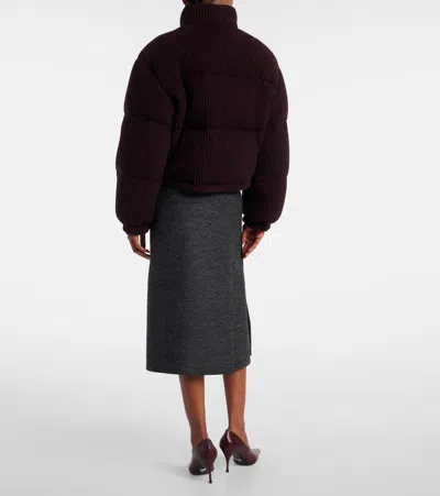 Prada Cropped Wool And Cashmere Down Jacket In Burgundy