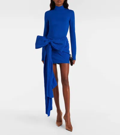 David Koma Bow-detail Jersey Minidress In Blue