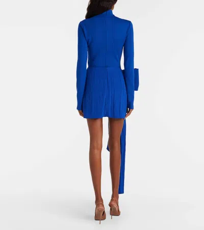 David Koma Bow-detail Jersey Minidress In Blue