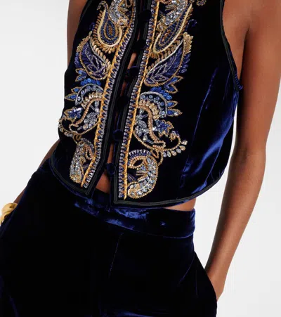 Etro Velvet Wide-leg Pants In Blue