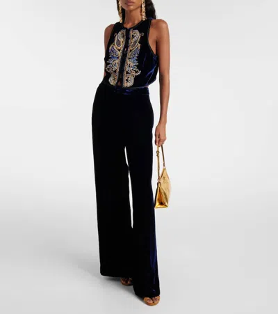 Etro Embroidered Embellished Velvet Vest In Black