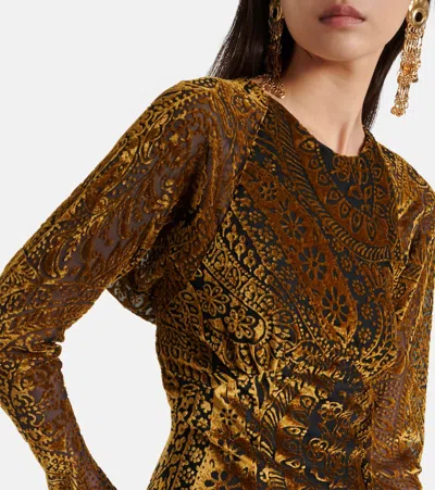 Etro Floral Paisley Motif Long Burnout Velvet Dress In Green