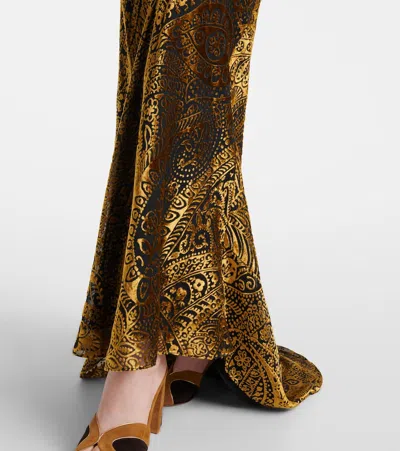Etro Floral Paisley Motif Long Burnout Velvet Dress In Green