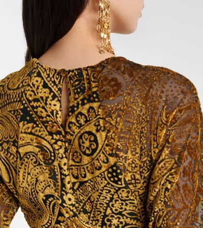 Etro Floral Paisley Motif Long Burnout Velvet Dress In Green