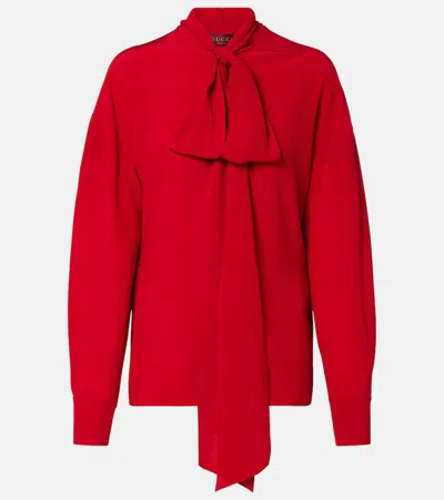 Gucci Bow-detail Silk Blouse In Red