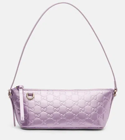 Gucci Gg Emblem Mini Patent Leather Shoulder Bag In Purple