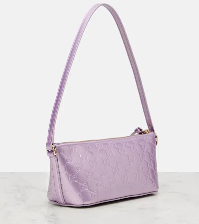 Gucci Gg Emblem Mini Patent Leather Shoulder Bag In Purple