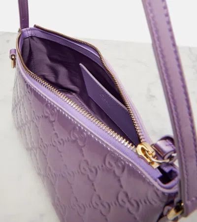 Gucci Gg Emblem Mini Patent Leather Shoulder Bag In Purple