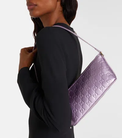 Gucci Gg Emblem Mini Patent Leather Shoulder Bag In Purple
