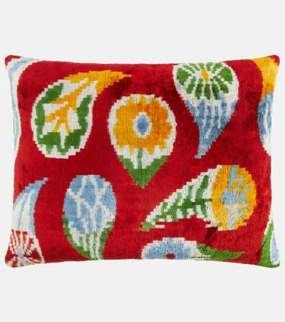 Les-ottomans Silk And Cotton Velvet Cushion In Red