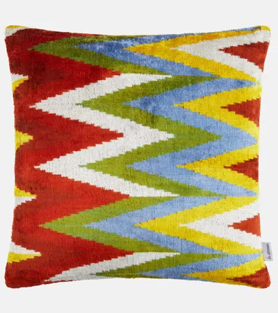 Les-ottomans Printed Silk And Cotton Velvet Cushion In Multi