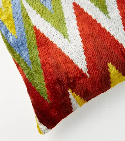 Les-ottomans Printed Silk And Cotton Velvet Cushion In Multi