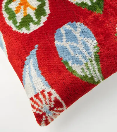 Les-ottomans Silk And Cotton Velvet Cushion In Red