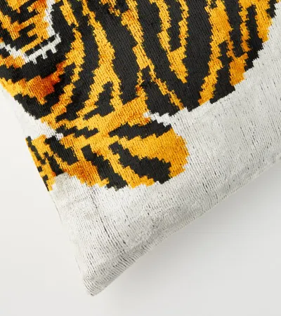 Les-ottomans Silk And Cotton Velvet Cushion In Brown