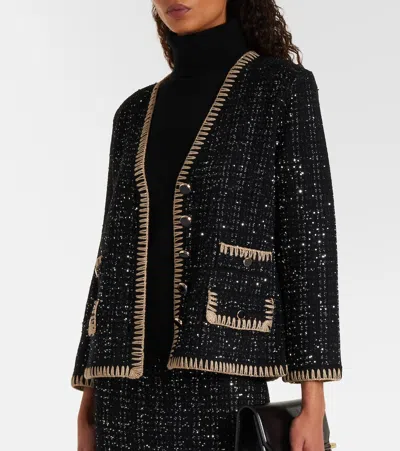 Veronica Beard Ceriani Sequin-embellished Tweed Jacket In Black
