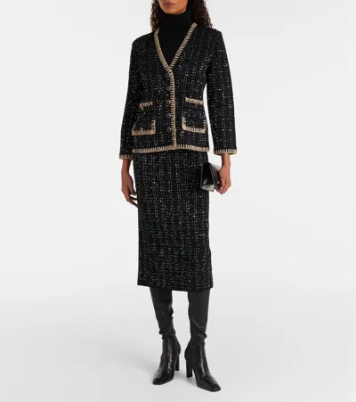 Veronica Beard Corbin Sequin-embellished Knit Midi Skirt In Black