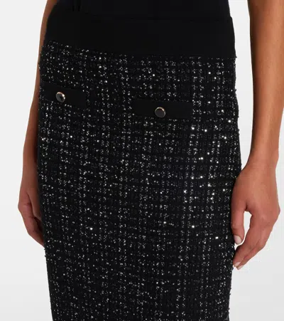Veronica Beard Corbin Sequin-embellished Knit Midi Skirt In Black