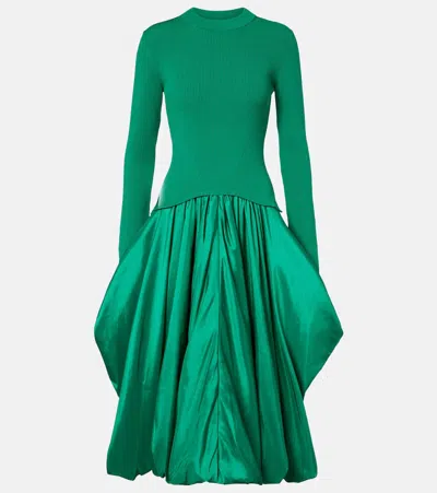 Simkhai Kenlie Pleated Mixed Media Midi Dress In Green