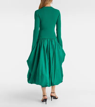 Simkhai Kenlie Pleated Mixed Media Midi Dress In Green